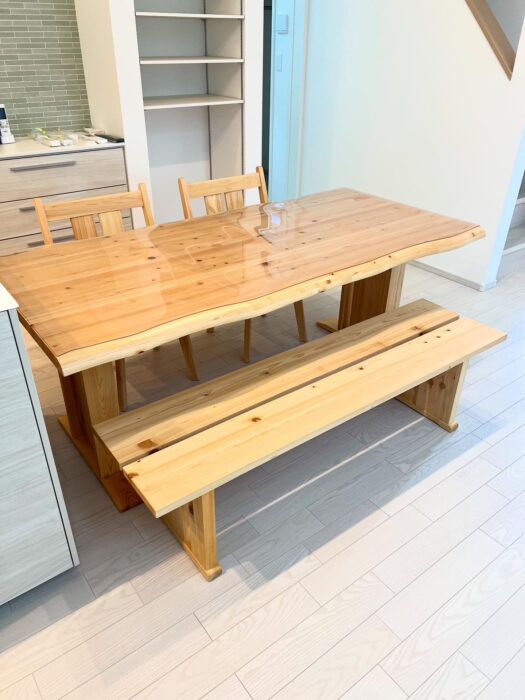 天然木　桧のダイニングテーブルセット