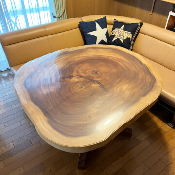 モンキーポッド輪切りテーブル　ダイニングテーブルセット